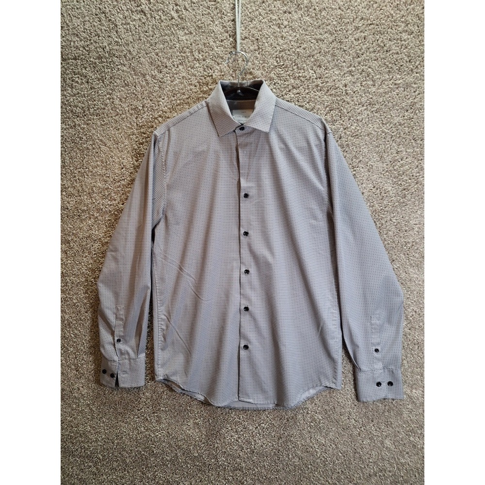 Con.Struct Dress Shirt Mens M Gray Black Polka Dot 4-Way Stretch Cooling Comfort